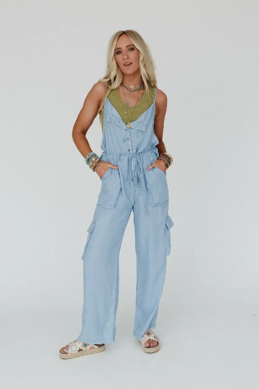 Retro Rhythm Jumpsuit - Blue Relaxed Women's 