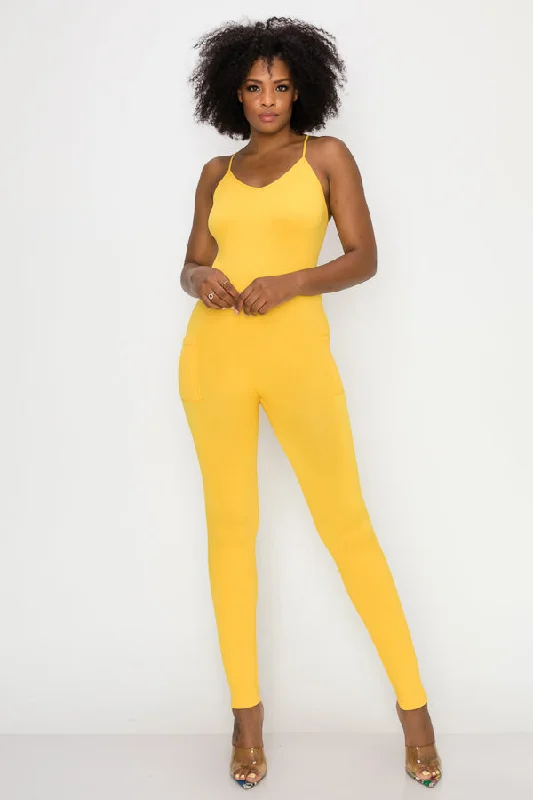 Solid Basic Jumpsuit-Mustard Hip Women's Urban