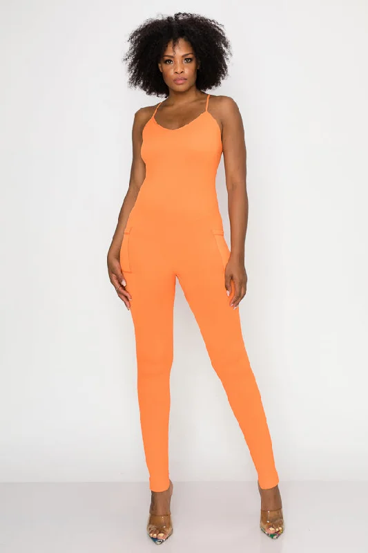Solid Basic Jumpsuit-Orange Cozy Women's Winter