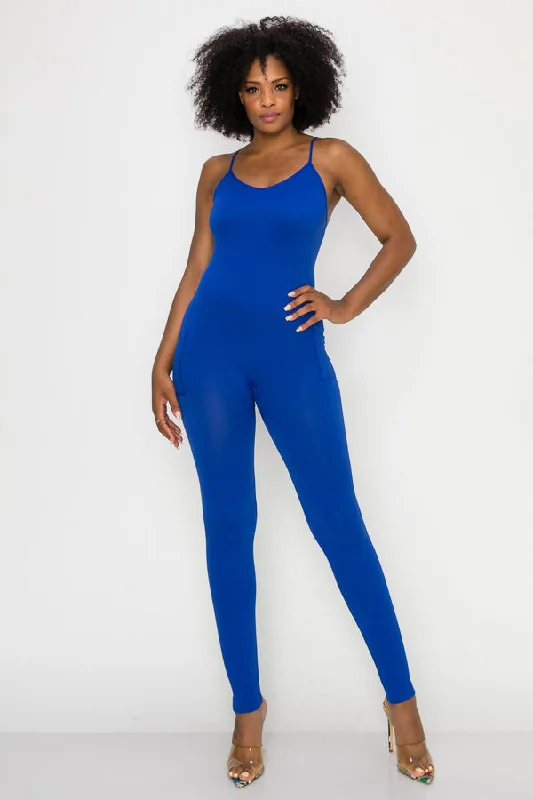 Solid Basic Jumpsuit-R.Blue Dapper Women's Bow - adorned