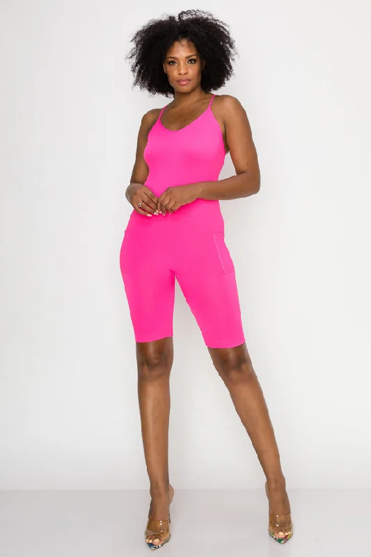 Solid Basic Romper-Fuchsia Unique Women's Upcycled