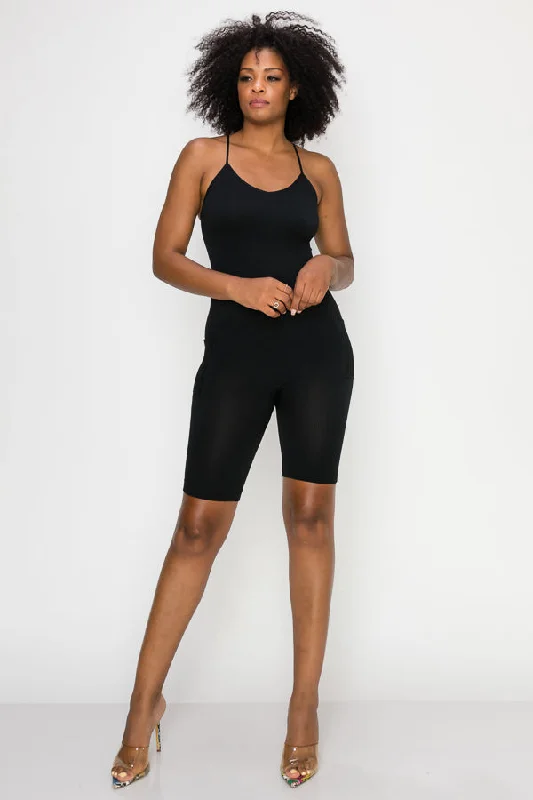 Solid Basic Romper-Black Elegant Women's 