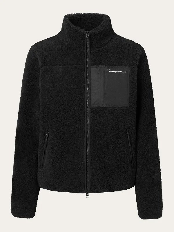 Teddy high neck zip jacket - Black Jet Sustainable Organic
