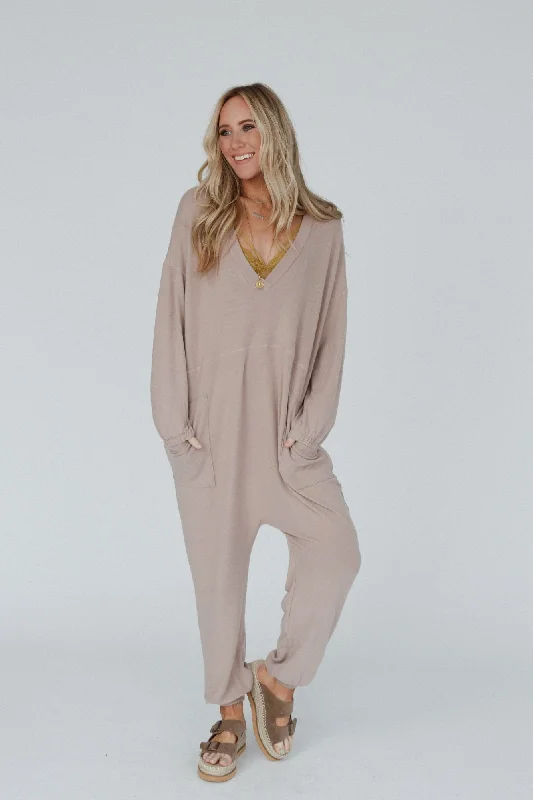 The Nest The Perfect Long Sleeve Harem Jumpsuit - Latte Mocha