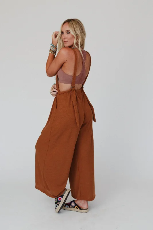 What Goes Around Open Back Jumpsuit - Camel Athletic Women's 