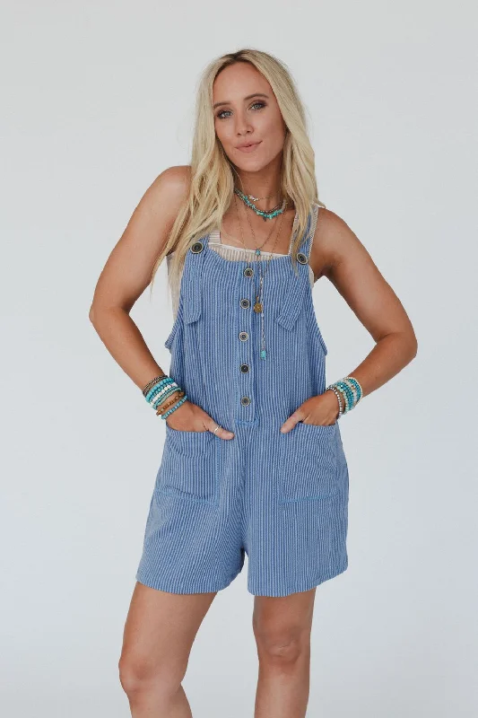 The Nest Wild Hearts Button Romper - Blue Compression