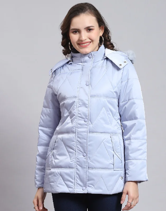 Women Blue Solid Hooded Full Sleeve Jacket Refined Women's Velvet