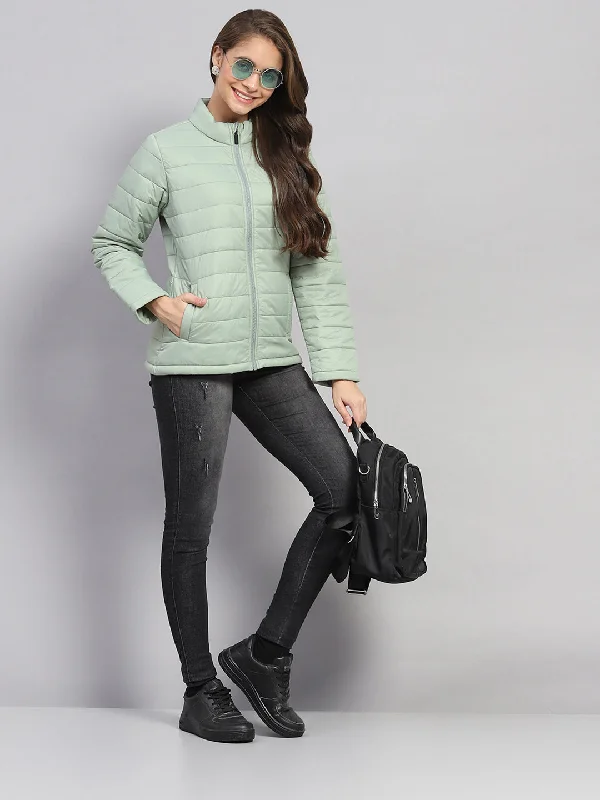Women Green Solid Mock Neck Full Sleeve Jacket Practical Women's Quick - dry