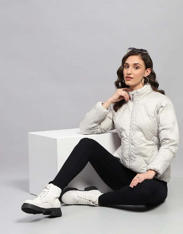 Women Grey Solid Mock Neck Full Sleeve Jacket Earthy Women's Hemp - based
