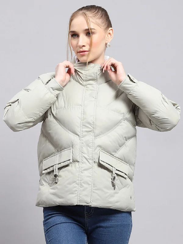 Women Grey Solid Mock Neck Full Sleeve Jacket Earthy Women's 