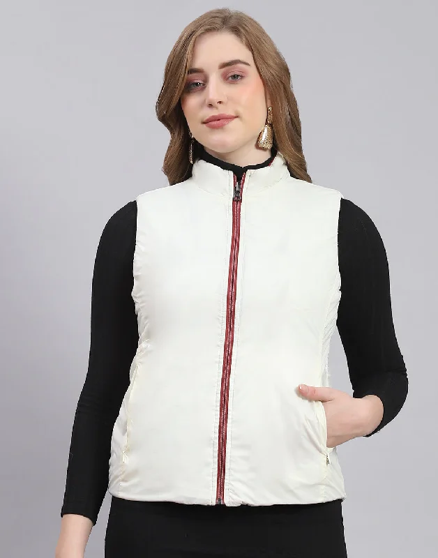 Women Maroon Solid Stand Collar Sleeveless Jacket Cool Women's Skate