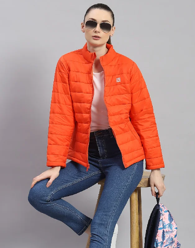 Women Orange Solid Stand Collar Full Sleeve Jacket performance