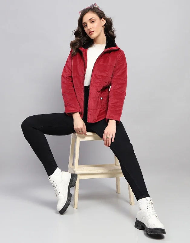Women Pink Solid High Neck Full Sleeve Jacket Cozy Women's Sherpa - lined