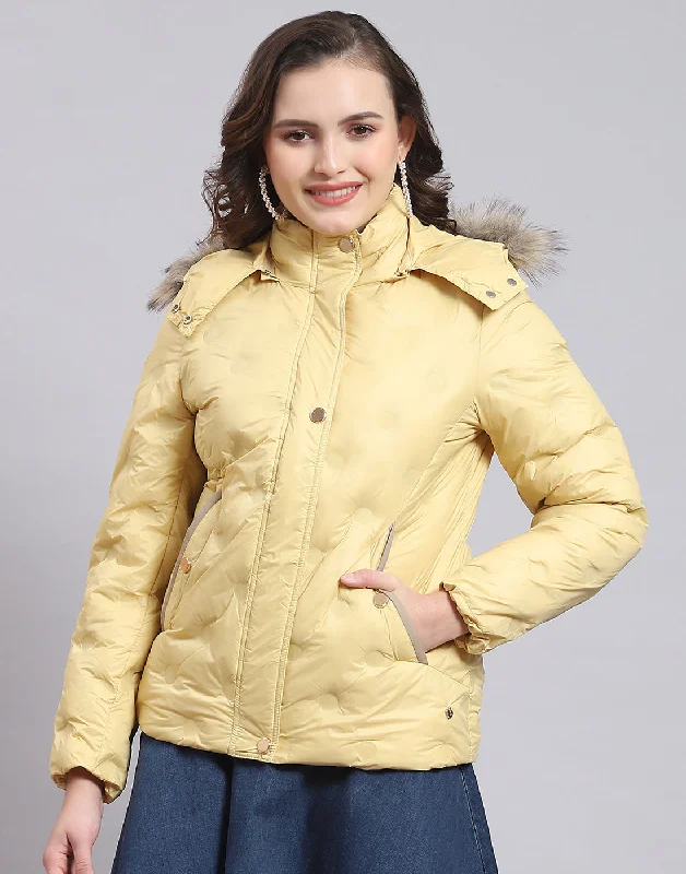Women Yellow Solid Hooded Full Sleeve Jacket Geometric