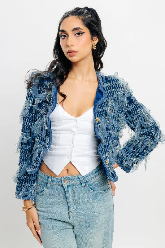 Fringe Crop Blue Jacket