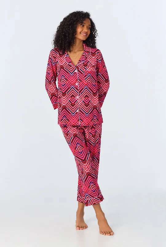 BedHead x Trina Turk Geo Trellis 3/4 Sleeve Classic Stretch Jersey Cropped PJ Set Cozy Women's Winter BedHead x Trina Turk Geo Trellis 3/4 Sleeve Classic Stretch Jersey Cropped PJ Set Cozy Women's Winter