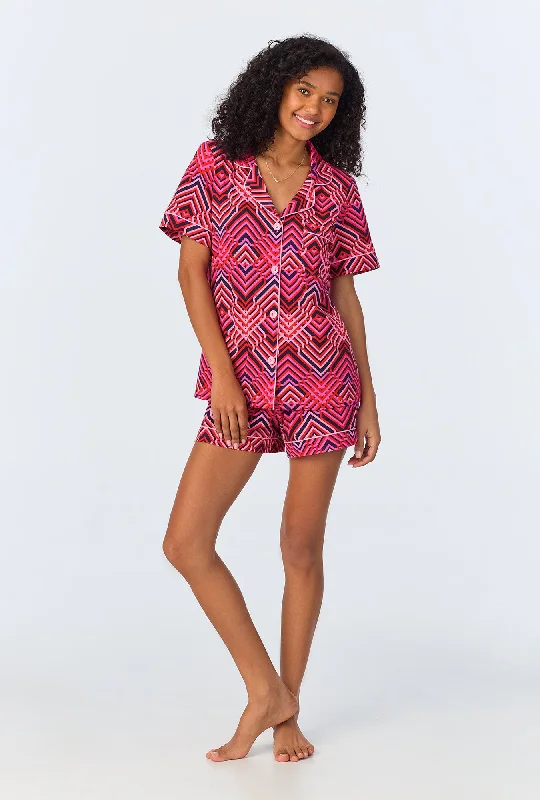 BedHead x Trina Turk Geo Trellis Short Sleeve Classic Shorty Stretch Jersey PJ Set Monochromatic All - in - one BedHead x Trina Turk Geo Trellis Short Sleeve Classic Shorty Stretch Jersey PJ Set Monochromatic All - in - one