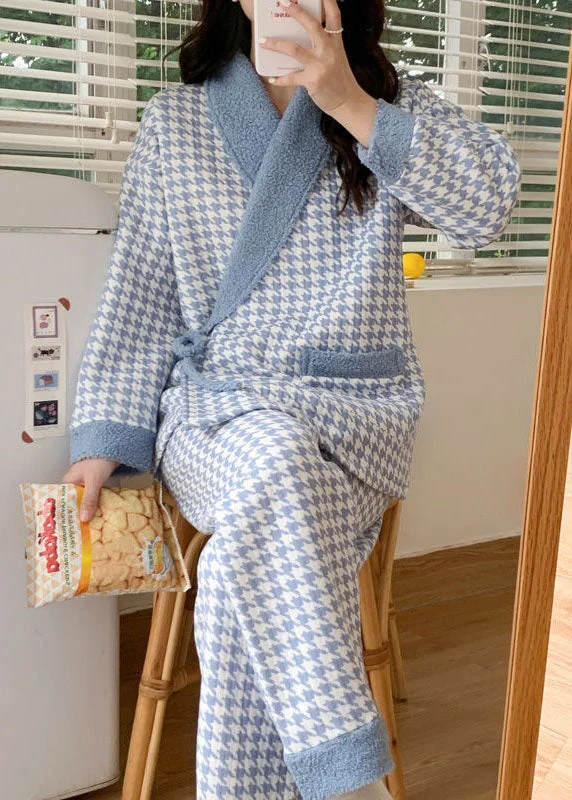 Blue Plaid Thick Cotton Pajamas Two Piece Set Peter Pan Collar Spring Modern Women's Tech Blue Plaid Thick Cotton Pajamas Two Piece Set Peter Pan Collar Spring Modern Women's Tech