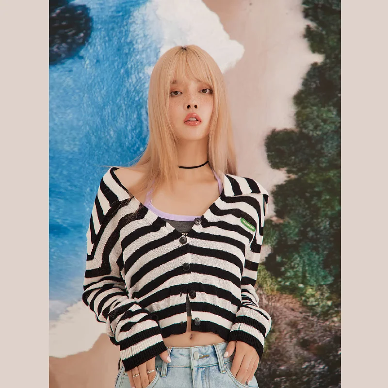 Striped Simple Knit Cardigan Luxurious Women's High -  end