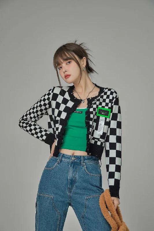 Making Everyone Jealous Checkered Cardigan Sleek Women's 