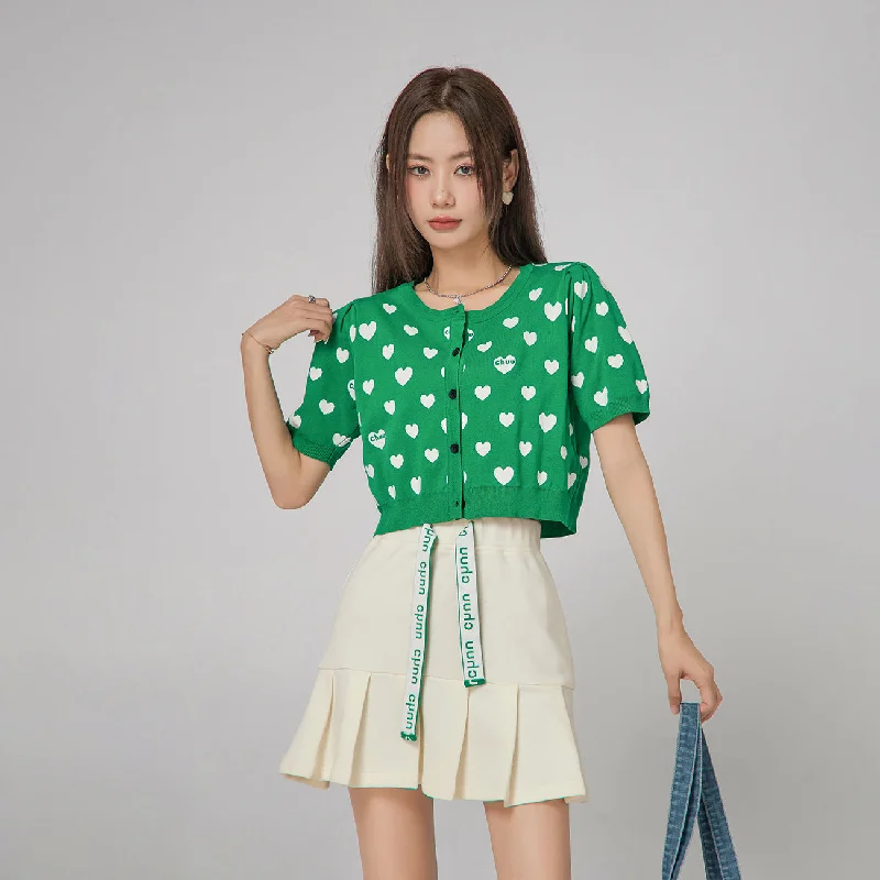 Heart Short Sleeve Knit Cardigan Cool Women's Skate