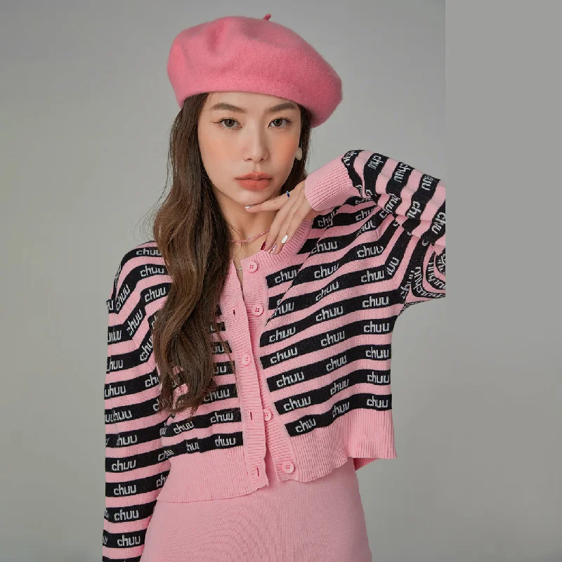 Stripes Chuu Logo Knit Cardigan Edgy Women's Punk