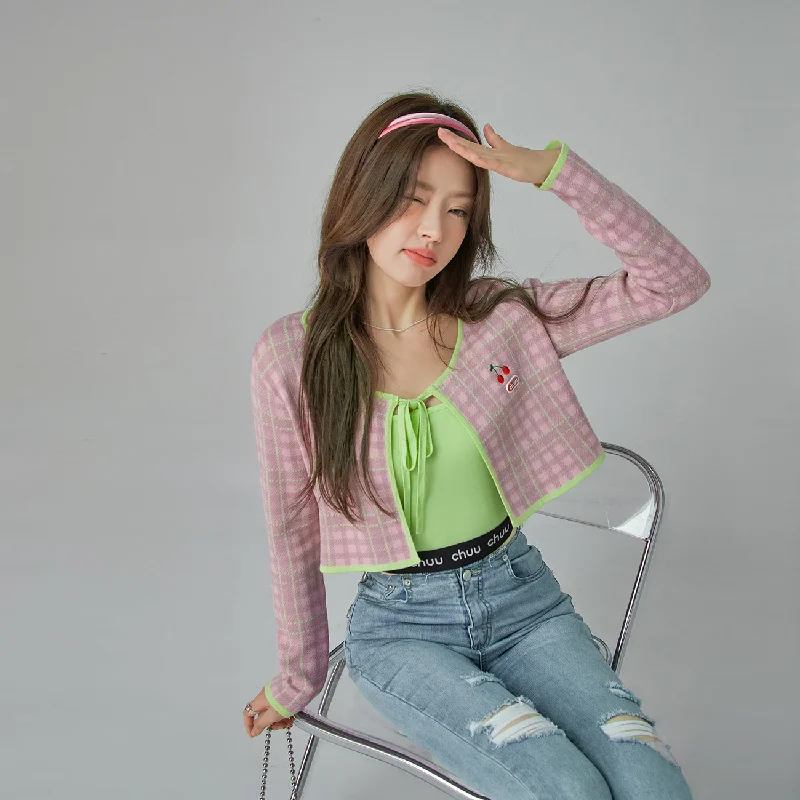 Cherry Logo Cropped Cardigan Sporty Women's Athleisure 