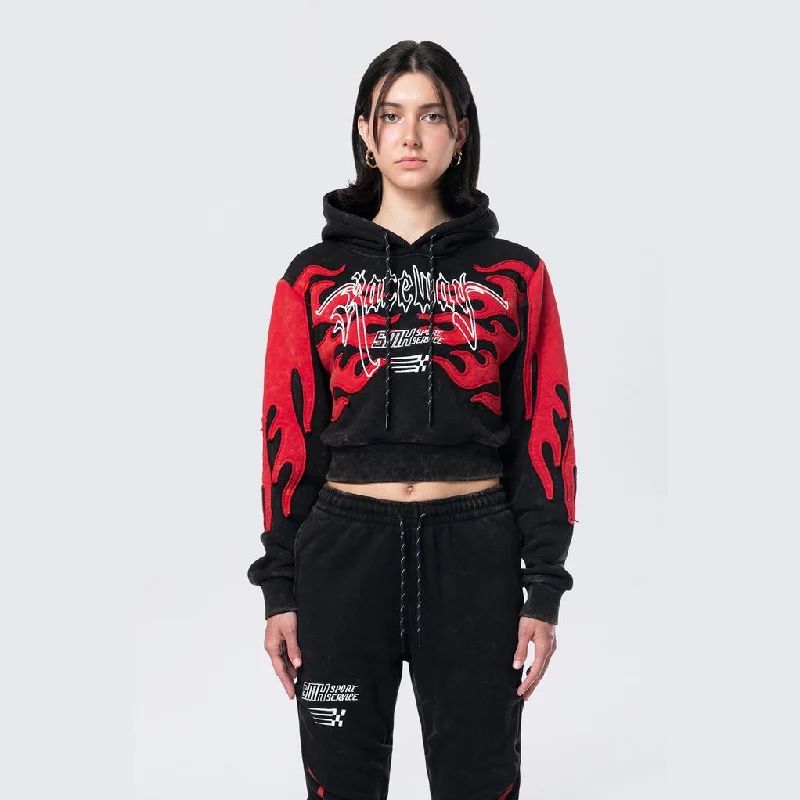 Cropped Racing Hoodie - Black Elegant Women's 