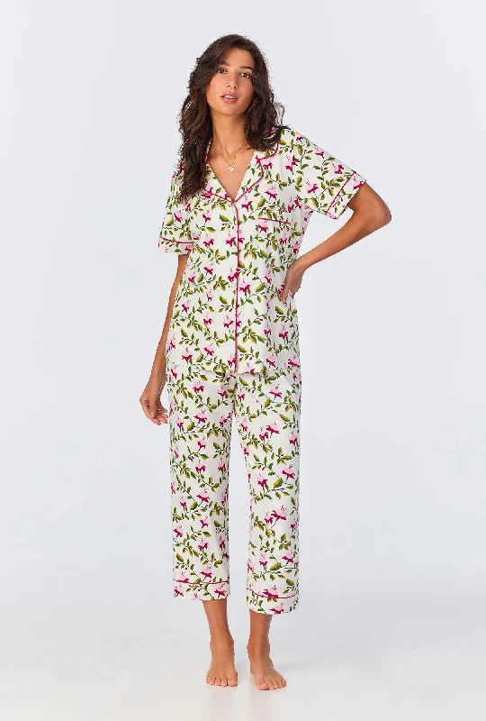 Dancing Fuchsias Short Sleeve Classic Stretch Jersey Cropped PJ Set Stylish Women's Neon Dancing Fuchsias Short Sleeve Classic Stretch Jersey Cropped PJ Set Stylish Women's Neon