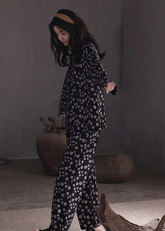 DIY Peter Pan Collar Print Button Cozy Cotton Pajamas Two Pieces Set Spring Feminine Women's Style DIY Peter Pan Collar Print Button Cozy Cotton Pajamas Two Pieces Set Spring Feminine Women's Style