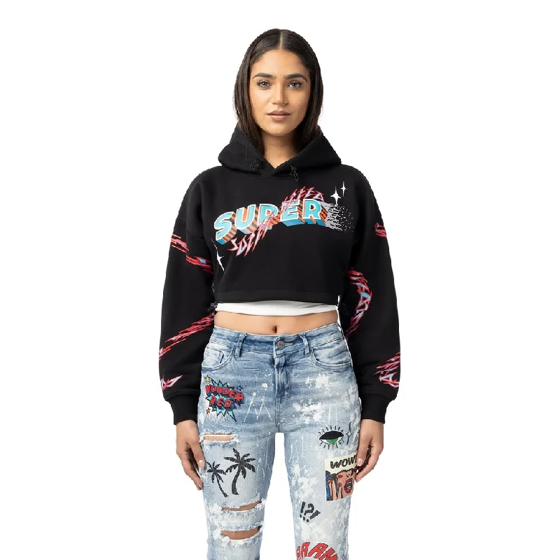 Dropped Shoulder Cropped Hoodie - Black Refined Women's Hand - crafted