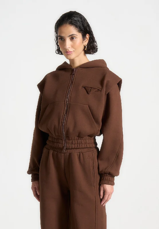 Éternelle Wide Shoulder Zip Through Hoodie - Brown Rugged Women's Outdoor 