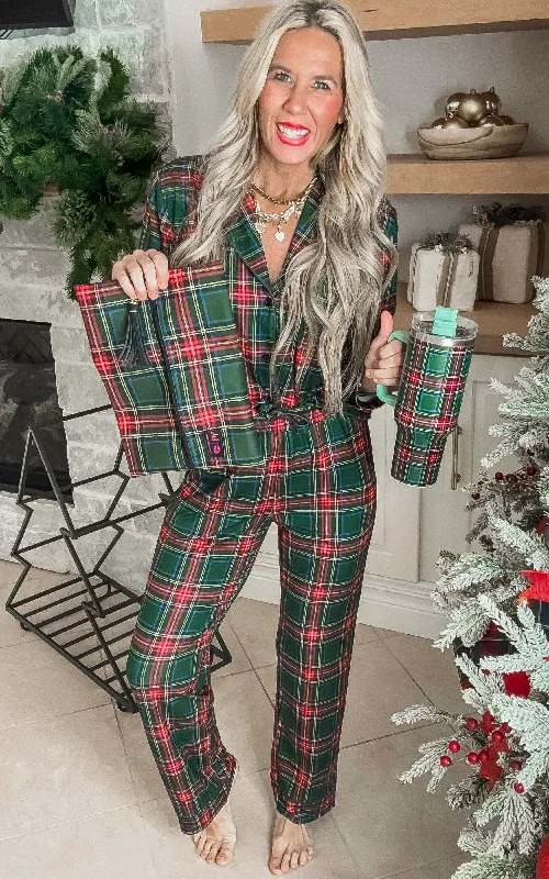 Green Tartan Classic Pajama Pant Set by Salty Wave (TOP & BOTTOM) *DEAL-COUPON EXCLUDED Refined Women's Velvet Green Tartan Classic Pajama Pant Set by Salty Wave (TOP & BOTTOM) *DEAL-COUPON EXCLUDED Refined Women's Velvet