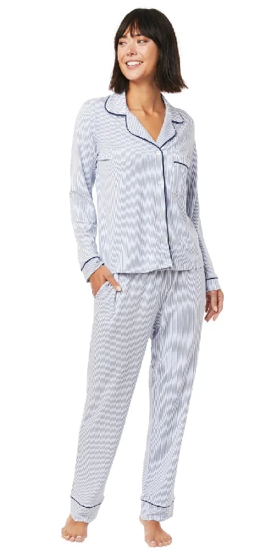 Classic Knit Pajama Set - Simple Blue Stripes Classic Women's Pin - striped