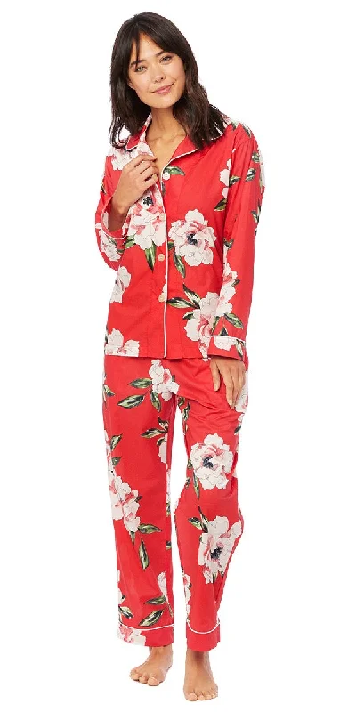 Long Sleeve Classic Pajama Set - Peony Red Floral Print Classic Women's Tweed