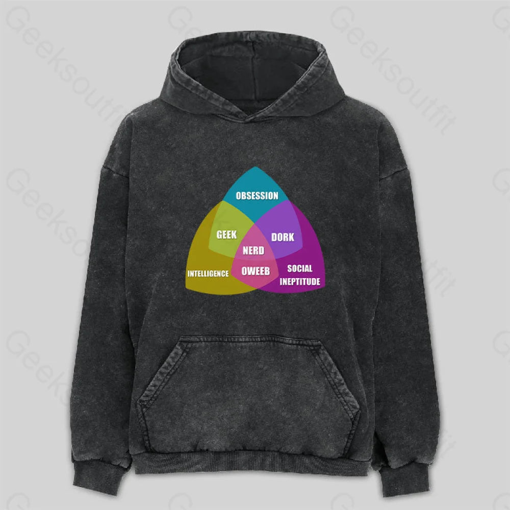 Nerd Venn Diagram Washed Hoodie Casual Women's Japanese 