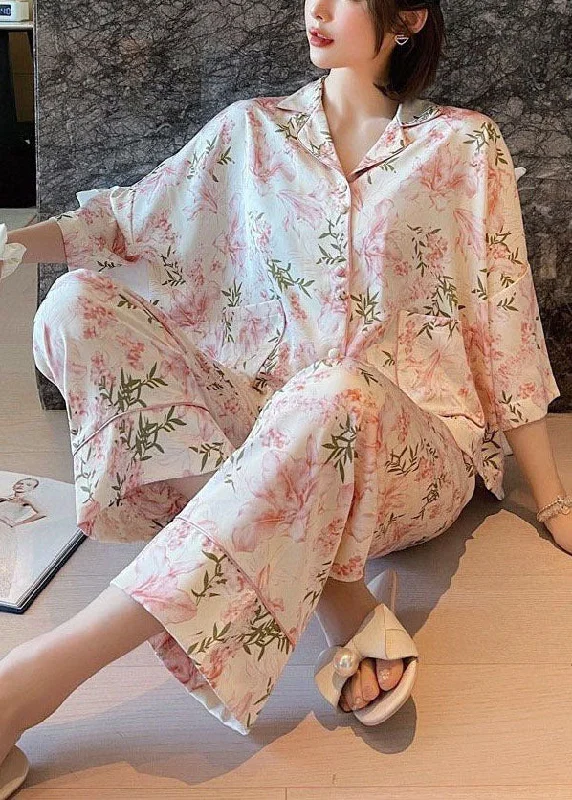 Organic Pink Oversized Print Ice Silk Pajamas Two Piece Set Women Clothing Batwing Sleeve Bold Women's Animal Print Organic Pink Oversized Print Ice Silk Pajamas Two Piece Set Women Clothing Batwing Sleeve Bold Women's Animal Print