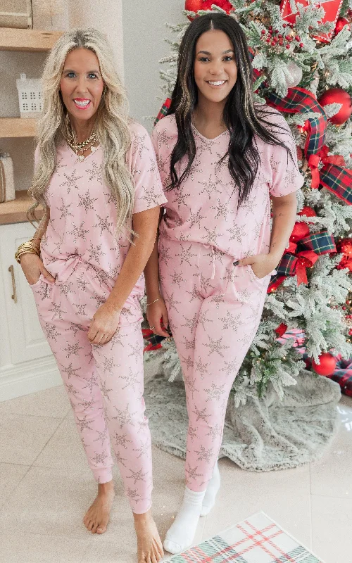 Pink Snowflake Jogger Pajama Set by Salty Wave (TOP & BOTTOM) **Start Ship Date: Nov 29th**DEAL-COUPON EXCLUDED Dapper Women's Bow - adorned Pink Snowflake Jogger Pajama Set by Salty Wave (TOP & BOTTOM) **Start Ship Date: Nov 29th**DEAL-COUPON EXCLUDED Dapper Women's Bow - adorned
