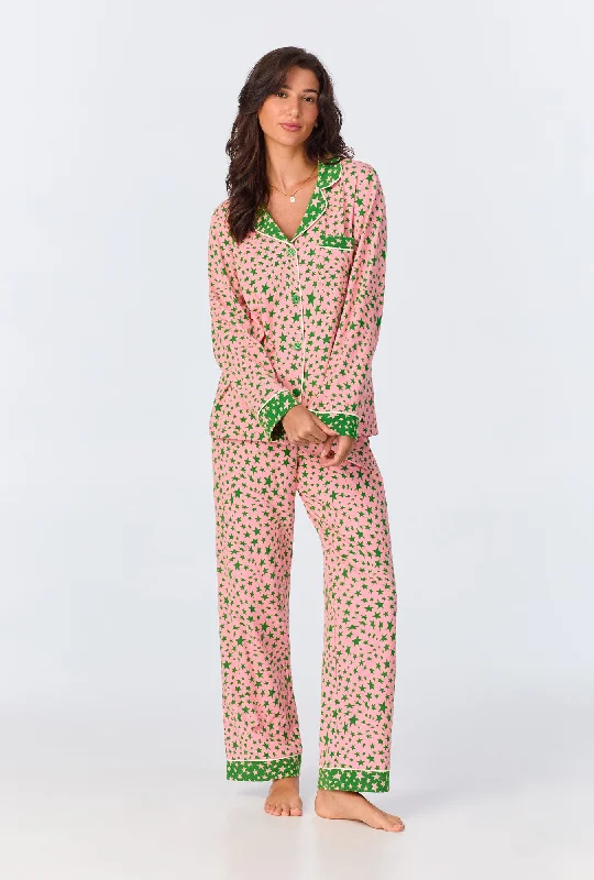 Pink Starlight Long Sleeve Classic Stretch Jersey Long PJ Set Modern Women's 