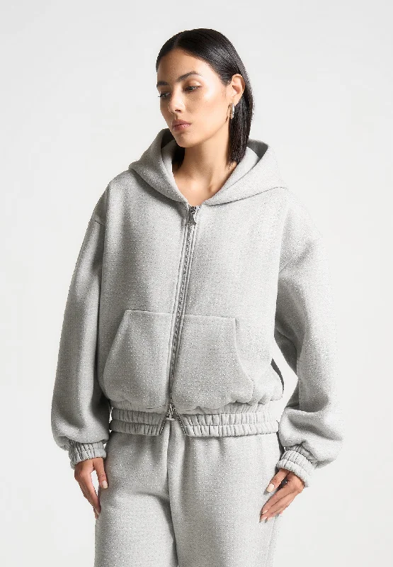 Rhinestone Zip Through Hoodie - Grey Refined Women's Classic 