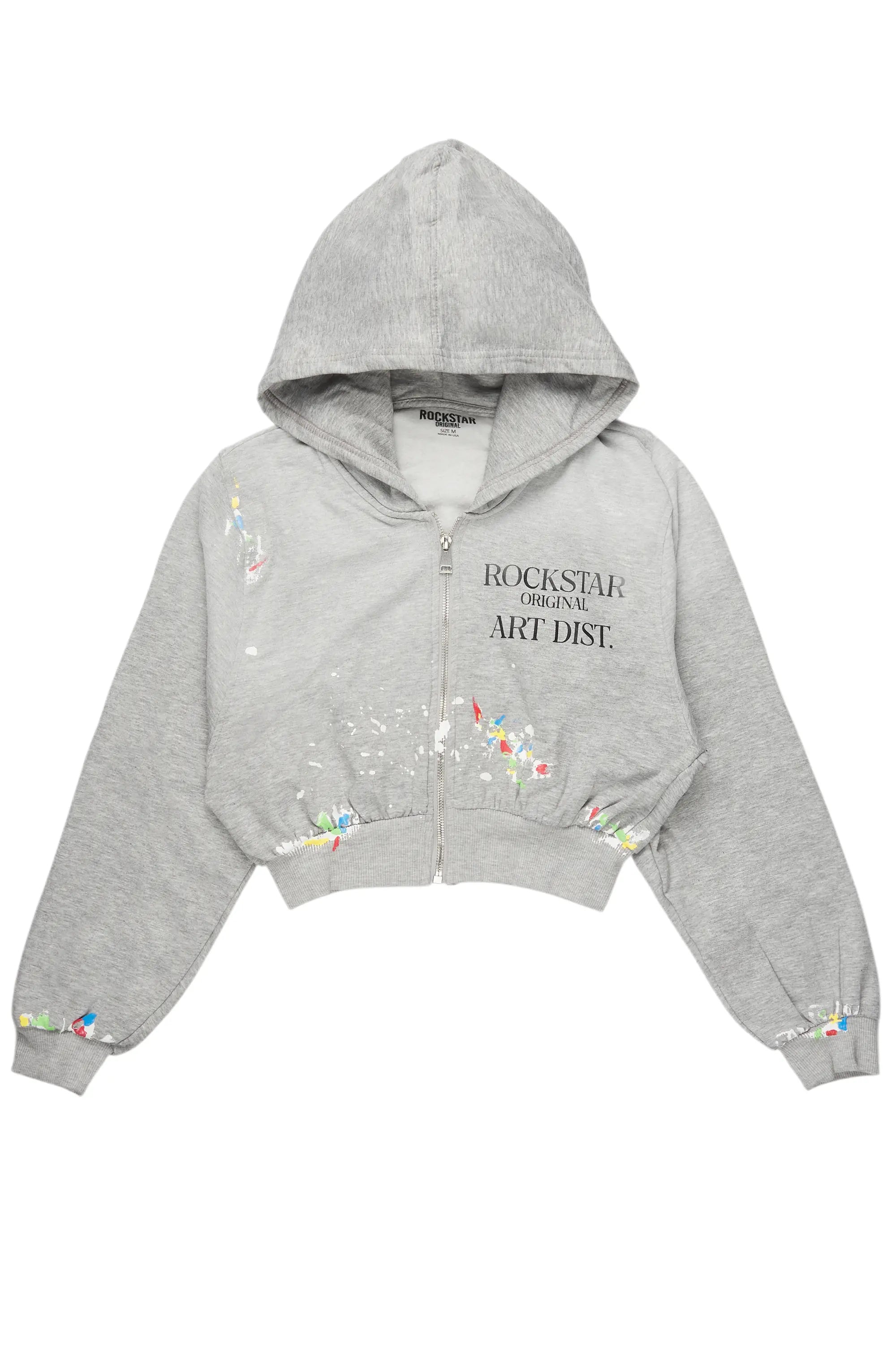 Latasya Heather Grey Zip Up Crop Hoodie Traditional Women's Wool