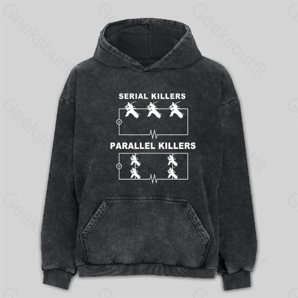 Serial Killers VS Parallel Killers Circuit Diagram Washed Hoodie Unique Women's Upcycled