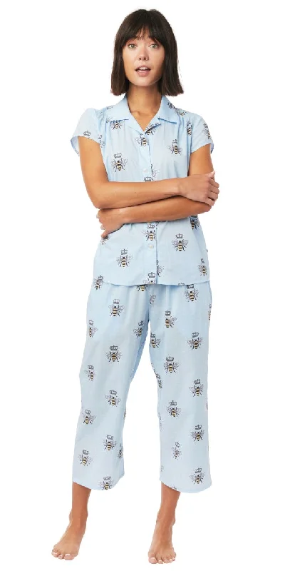 Capri Knit Pajama Set - Queen Bee in Pink or Blue Contemporary 