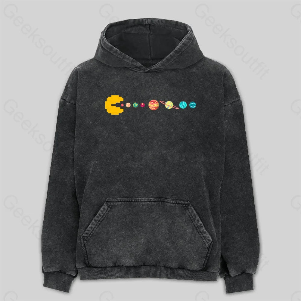 Solar System Eating Game Washed Hoodie Minimalist Women's Casual