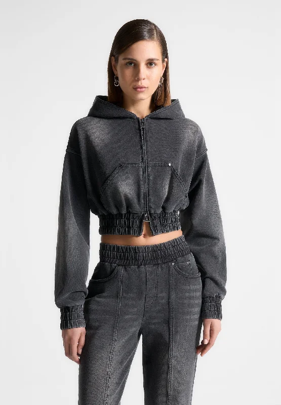 Washed Denim Jersey Hoodie - Washed Black Modern Women's Tech