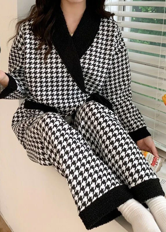 Women Black Peter Pan Collar Lace Up Cotton Pajamas Two Pieces Set Spring Modern Women's Women Black Peter Pan Collar Lace Up Cotton Pajamas Two Pieces Set Spring Modern Women's