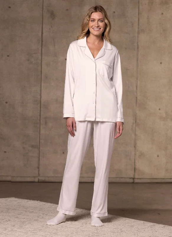 Women's Supima® Cotton Long Sleeve Top and Bottom Pajama Set in White Refined Women's Classic Women's Supima® Cotton Long Sleeve Top and Bottom Pajama Set in White Refined Women's Classic